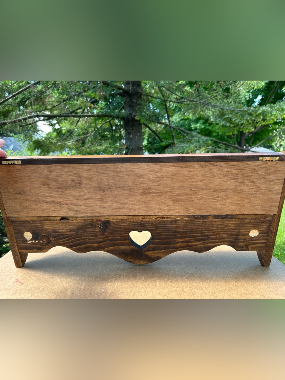 Vintage Shelf Wooden Heart Cutout Punched Tin Hook Cottagecore Grandmacore 26x11 - Picture 10 of 10